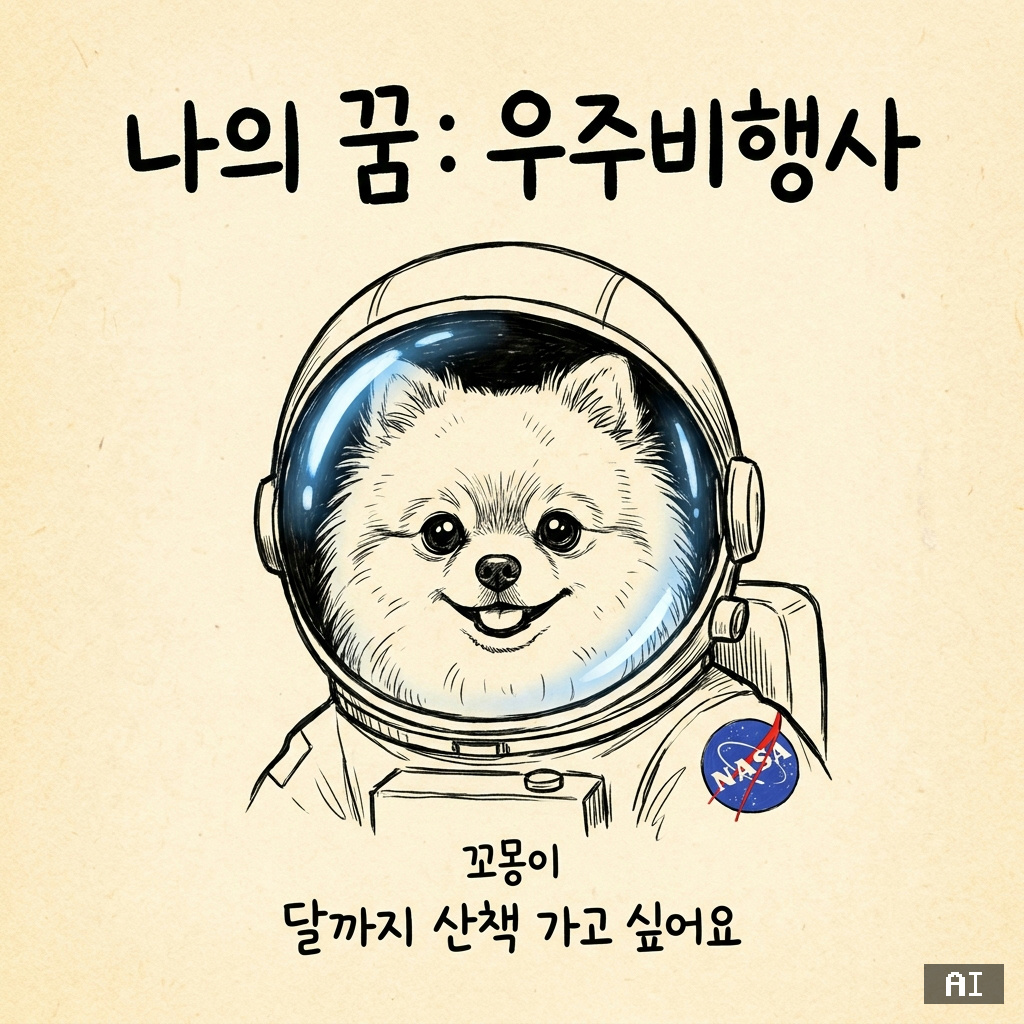 강아지 우주비행사 캐리커처