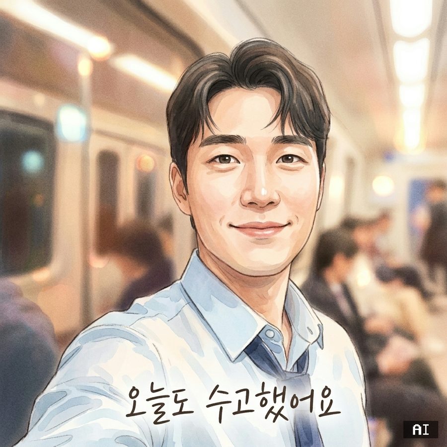 힐링 캐리커처 예시 — 직장인 남