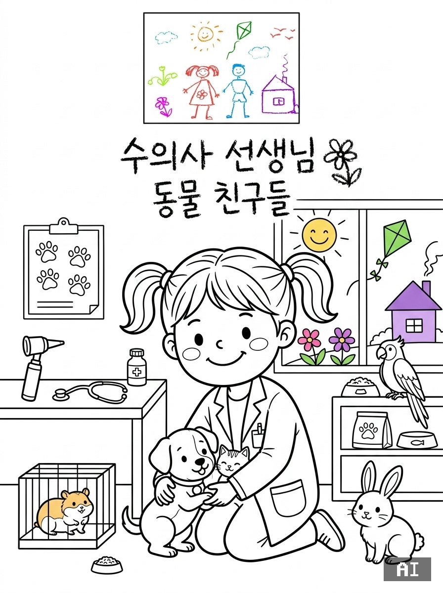 손그림 기반 수의사 색칠 도안 2