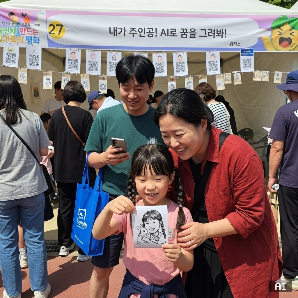 참가 가족이 인쇄물 수령